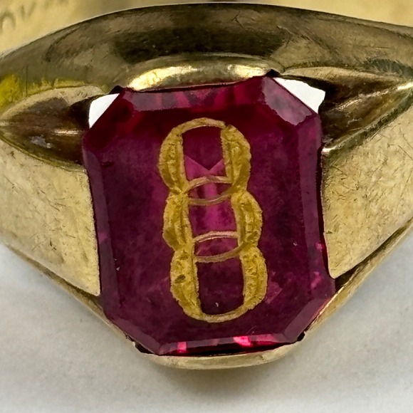 Antique Ostby Barton 10K Gold IOOF Odd Fellows Ring Synthetic Ruby Titanic Era - Picture 3 of 9